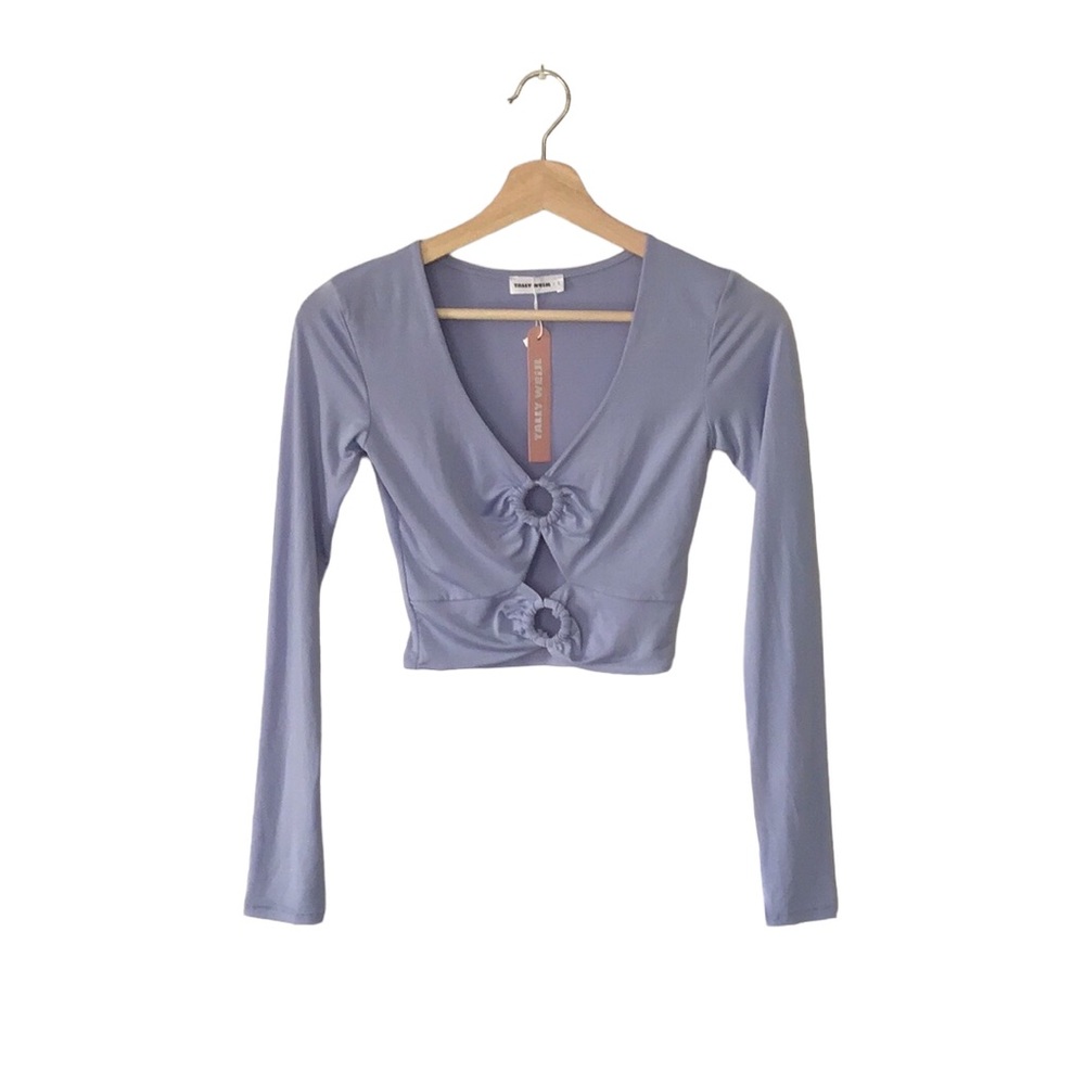NWT Tally Weijl Y2K Cropped Cut Out Double O-rings Long Sleeve Top, size S - Picture 3 of 12